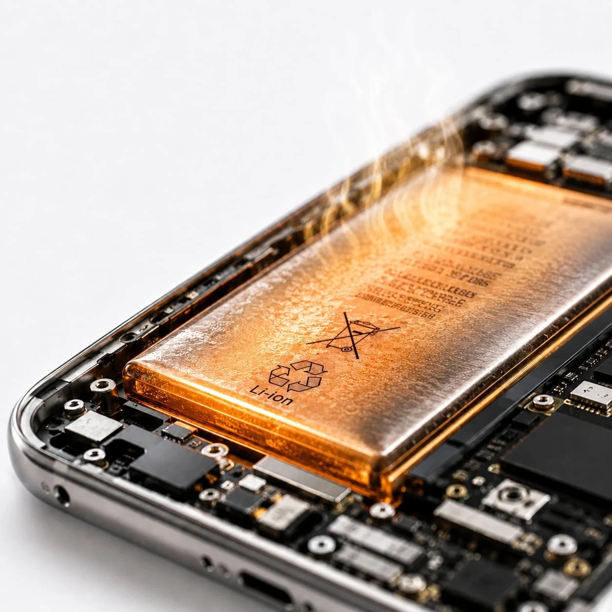 El calor gasta tu batería: batería de litio recalentada dentro de un teléfono durante la carga prolongada